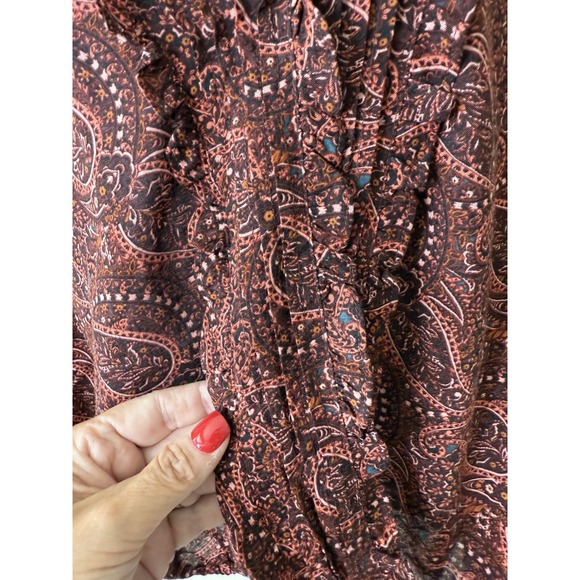 Evereve Aiden Red Long Sleeve Paisley Blouse Boho‎ Work Office Womens Small - Picture 7 of 11